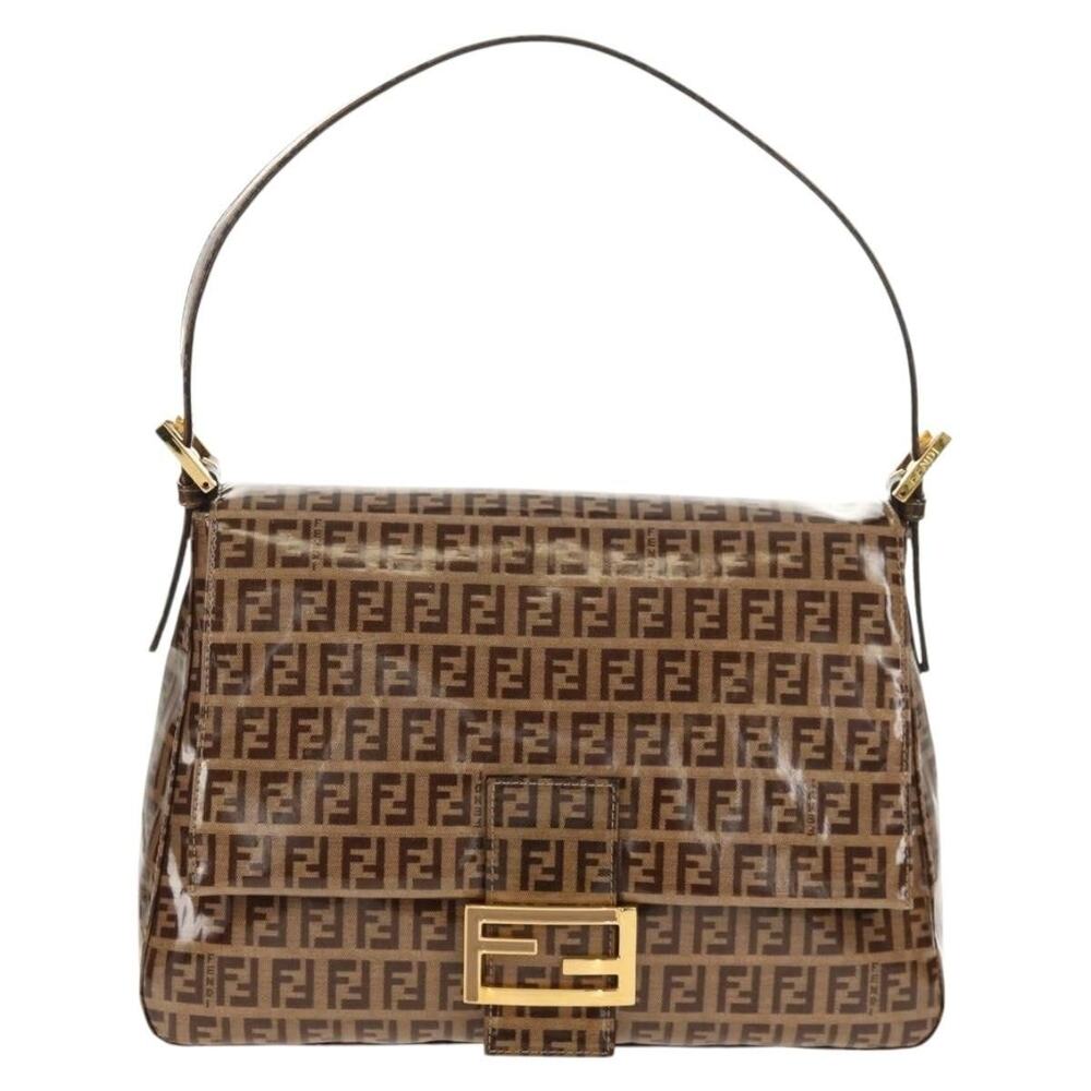 Fendi Zucchino Enamel Mamma Baguette Shoulder Bag Beige